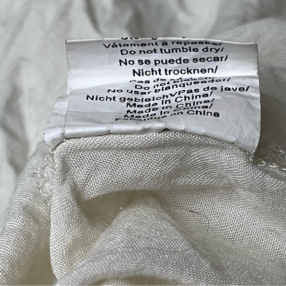 Aimage Women’s Cream Ivory Pintuck Boho Tunic Mini Dress L Semi Sheer Crochet - Picture 7 of 11